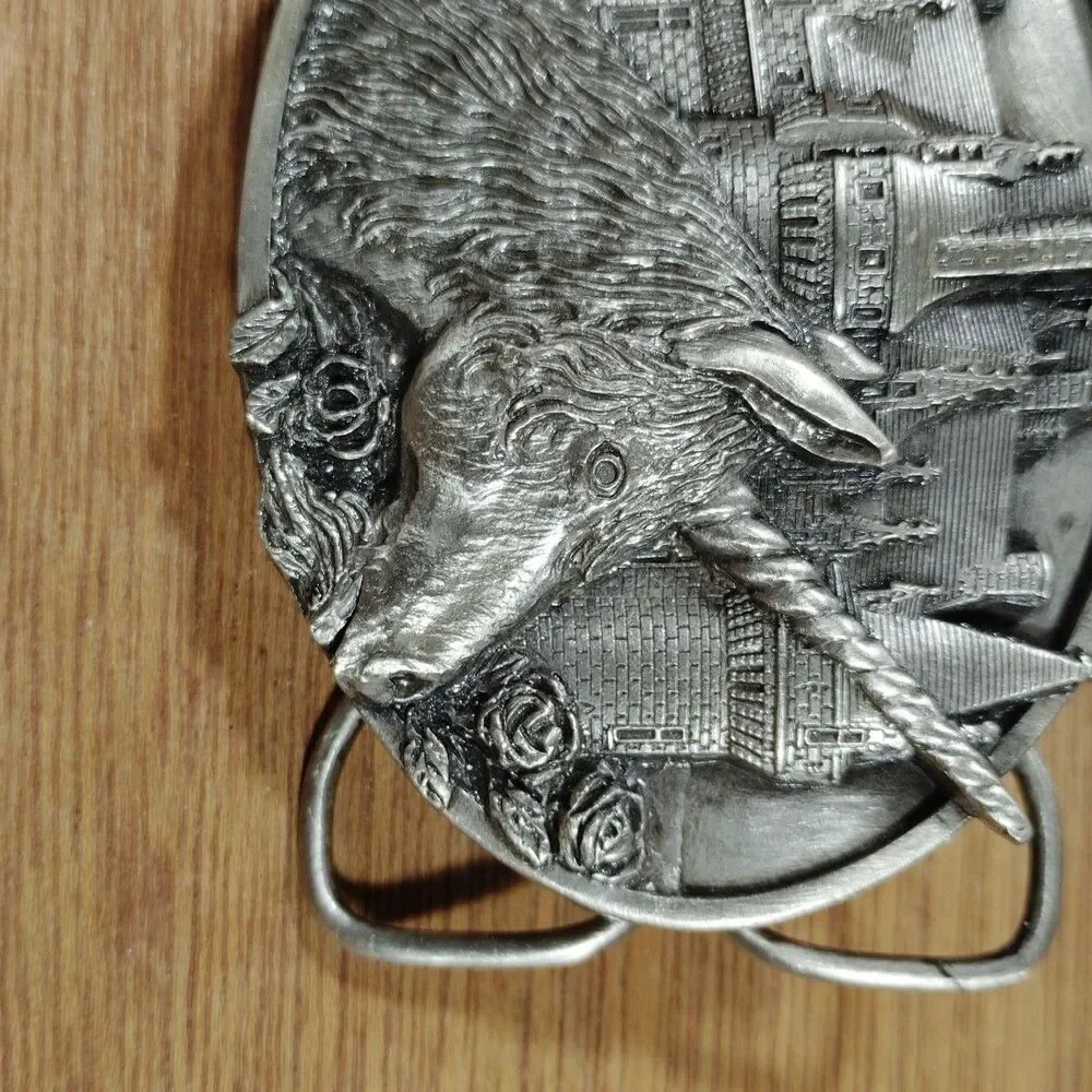 Vintage Unicorn Bergamot Brass Works Belt Buckle 1983 USA V43 Castle Fantasy